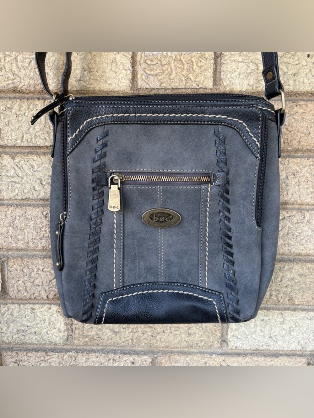 b.o.c Gray Black Shoulder Crossbody Bag with Stitching Zipper Accents